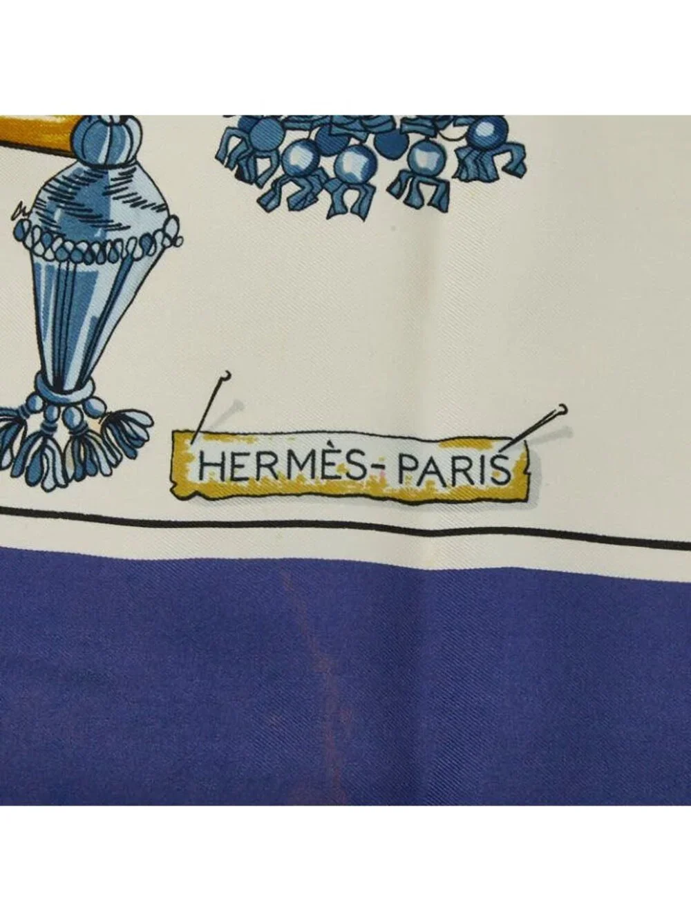 ★SOLD★ Hermes Carre 90 Pasementerie Strap Decoration Scarf White Blue Multicolor - Picture 3 of 4
